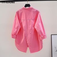Back Slit Design Pink Cotton Shirt Loose Sleeve 2023 and Cardigan