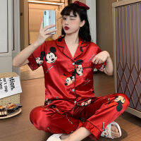 Pajamas Set Silky Women 2 Piece Sleepwear Satin Cute Kawaii Pyjama Homewear Soft Causal Nightwear Autumn Winter