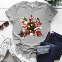 Cat&amp;christmas Print T Shirts for Women/Girls Happy Christmas Gifts Women Shirts Ladies Tees Tops Women Dress Plus Size