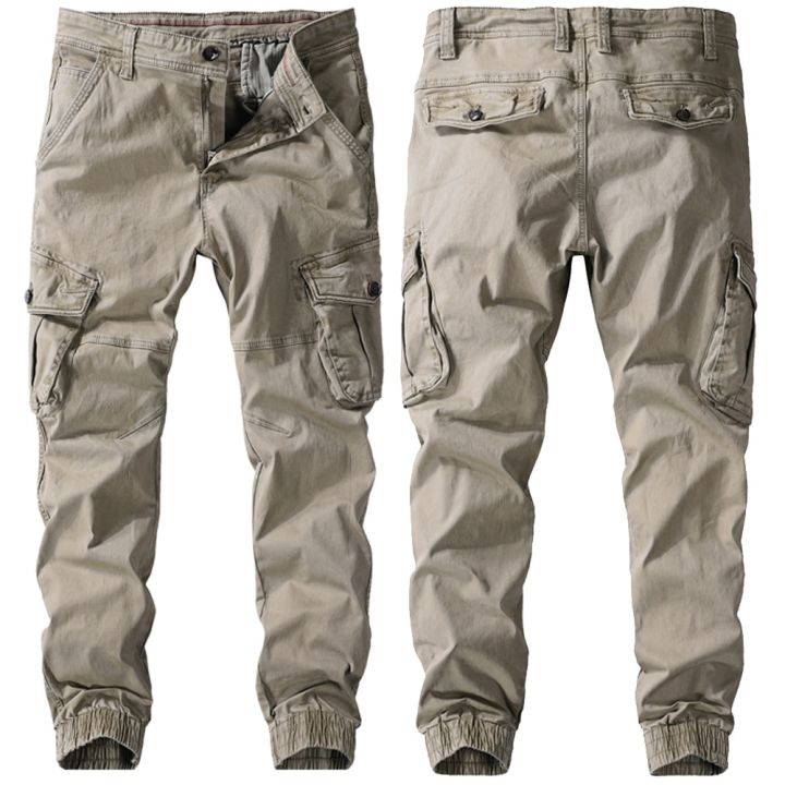 กางเกงคาร์โก้ผู้ชายกางเกงทำงานกางเกงผ้าฝ้ายแท้เสื้อผ้าแฟชั่นกางเกงทหารกางเกงทหารหลายกระเป๋า