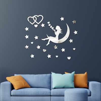 ○❁ JM3643 moon woman acrylic 3 d wall stickers children room is decorated sitting room metope stickers of the head of a bed