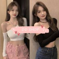 DD SHOPพร้อมส่ง 41065 เสื้อไหมพรมแขนยาว เปิดไหล่ข้างเดียวเก๋มาก -C