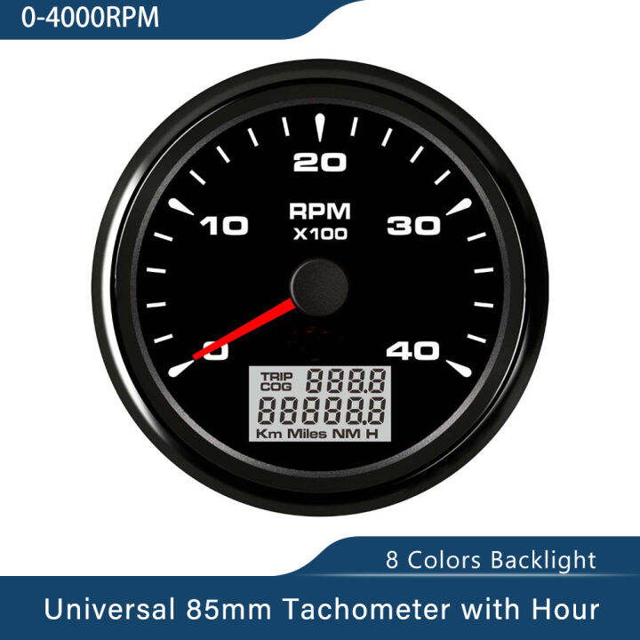 85mm 8 Colors Backlight Waterproof Tachometer Gauge with Hour Meter