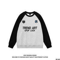 Raglan เย็บแขนยาวพิมพ์ลายคอกลมเสื้อวินเทจเสื้อไฮสตรีทฤดูใบไม้ร่วงชายหญิงแฟชั่นเสื้อสเวตเตอร์คู่รักตัวอักษรอเมริกัน