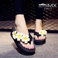 Womens flower flip-flops thick-soled muffin pearl frangipani flip-flops hand-stitched beach shoes womens shoes