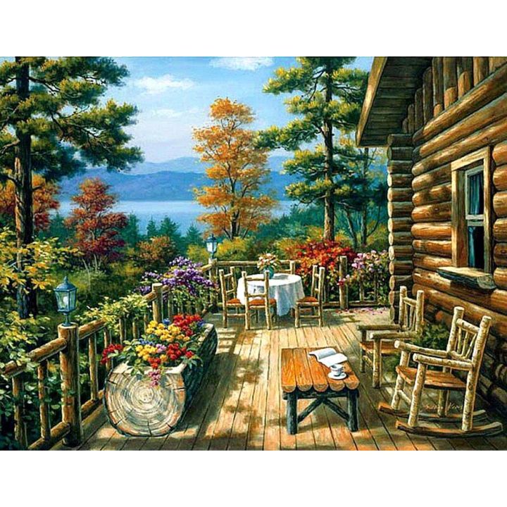 5d Diy Large Diamond Painting Kits For Adult, Country Cabin Round