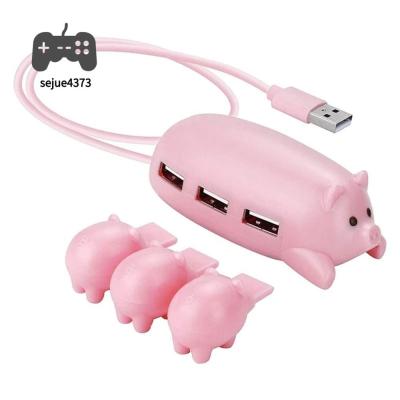 SEJUE4373สำหรับแล็ปท็อป PC ฮับ3 In 1สายตัวแยก3 USB สายพอร์ตอะแดปเตอร์อุปกรณ์คอมพิวเตอร์ฮับต่อพ่วงตัวแยก USB สีชมพูหมูตัวแปลงแบบหลายพอร์ตฮับ2.0 USB