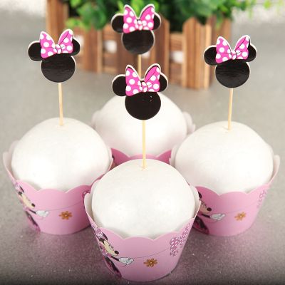 【CW】○▬  12pcs Wrappers   Toppers Minnie Colored Paper Kids Birthday Decorations Supplies