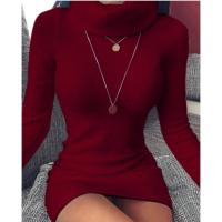 Tyrtlneck Women Casual Dresses Solid Bodycon Dress Autumn Winter Female Clothing Long Sleeve Soft Sweater Velvet Tight Dress