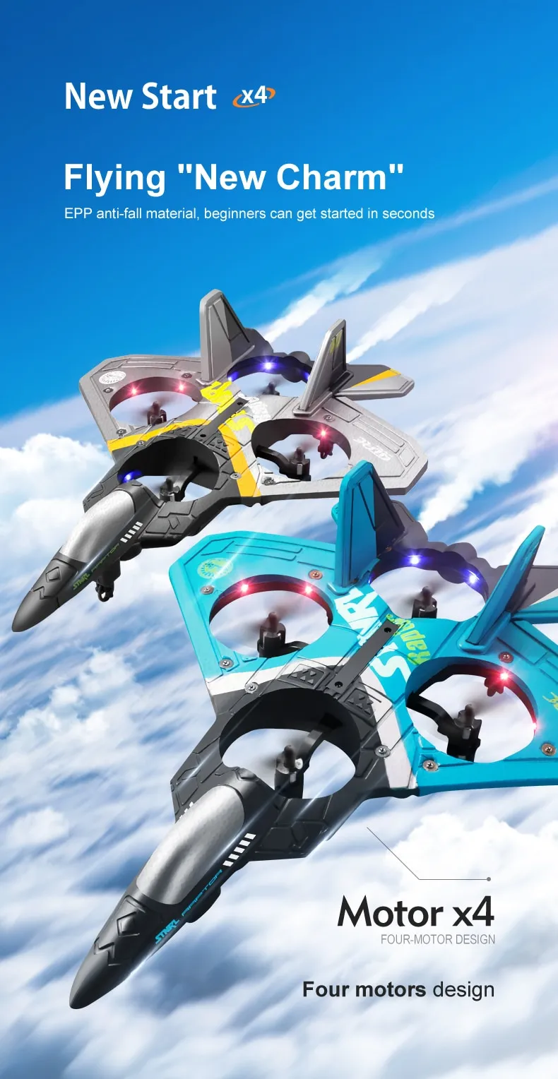 V17 Kids Remote Control Airplane Rc 2.4G Remote Stunt Fighter Glider Airplane Model Long Led Light Batterylife Epp Shape Four Rotor Rc Toy Birthday Christmas New Year Gift | 