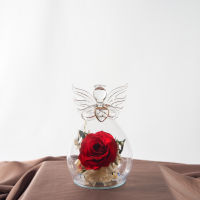 Preserved dried rose / flower in angel glass vase white base that can last up to 5 years or more. 100% Natural. 100% Real Flower. Suitable for valentines gift, for your love ones and present for any occasion. กุหลาบอมตะ กุหลาบในโหลแก้ว