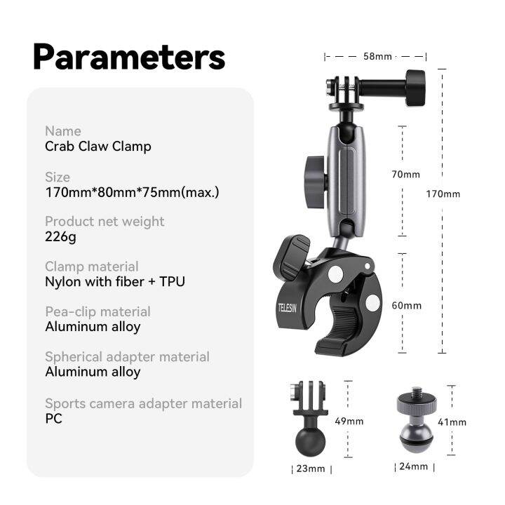 อะลูมินัมอัลลอยแขนมายากลตะขอยึดที่หนีบหลอดสำหรับ-insta360-gopro-โทรศัพท์มือถืออุปกรณ์เสริมกล้องแอคชั่นแคมเมรา