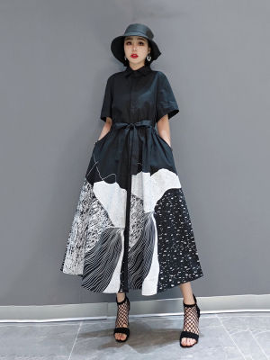 XITAO Print Pattern Dress Small Fresh Casual Goddess Fan Elegant Bow Dress