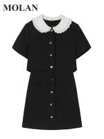 ✒◕ MOLAN Sweet Woman Shirt Dress Metal Button Fashion Short Sleeve Summer Casual Robe Female Black Dress Chic Vestido