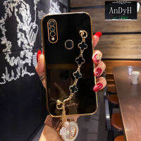 AnDyH ตรงขอบเคสมือถือชุบโลหะสำหรับ OPPO A8 A31 2020ปลอก,กล้องที่แม่นยำป้องกันกรณีสไตล์สาวน่ารักที่มีสี่ใบโคลเวอร์สร้อยข้อมือ