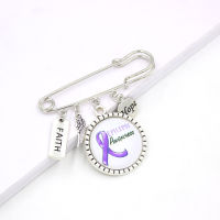 10PCS Wholesale Purple Ribbon Cancer Brooch Pin Faith Hope Epilepsy Awareness Pin Brooch Safety Pins for Women Men