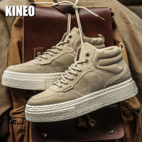 KINEO รองเท้าผ้าใบหนังลำลองสำหรับผู้ชาย,รองเท้าผ้าใบของผู้หญิงข้อสูงสไตล์เกาหลีรองเท้าสเก็ตบอร์ดเดินเทนนิสแฟลตรายวันรองเท้าชายแฟชั่นใส่สบาย