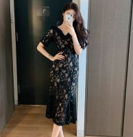 2021 Runway Spring women Sexy mesh Lace Embroidered Flower Dress Fashion Ladies Long Party Dresses Vestido women Clothes