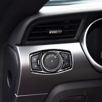 ☏◈ Carbon Fiber Car Headlight Switch Buttons Sticker Trim Decal for Ford Mustang 2015-2021 Interior Accessories