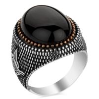 Handmade Turkish Jewelry Vintage Obsidian Rings For Men Women Ancient Silver Color Black Zircon Gold Color Beads Muslim Jewelry