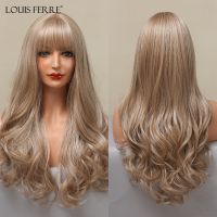 LOUIS FERRER Blonde Women 39;s Hair Wigs with Bangs Machine Made Heat Resistant Synthetic Wigs Naturakl Looking Long Wave Fake Hair