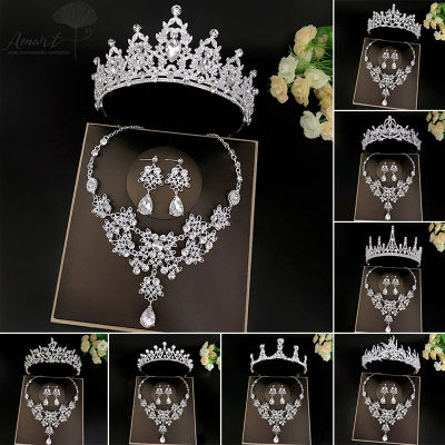 Amart เจ้าสาว Tiaras มงกุฎชุดต่างหูชุด &amp; Necklack Handmade หรูหราคริสตัลอุปกรณ์เสริมผมสำหรับงานปาร์ตี้พรหมเจ้าสาวชุดมงกุฎ