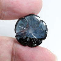 16.50 ct พลอยแท้ ทัวร์มาลีน สีฟ้า แกะดอกไม้ ขัดเงา สวยงาม