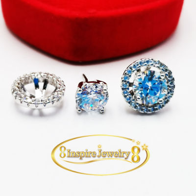 Inspire Jewelry ต่างหูเพชรสวิสเม็ดใหญ่ พร้อมกรอบเพชรอีกรอบ ใส่ถอดได้สองแบบ  งานจิวเวลลี่ แบบร้านเพชร งานน่ารัก ปราณีต สวยงาม