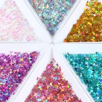 1bag 12 Colors Four-corner Star Sequins Glitter Mixed Laser Nail Art Decoration Crystal Drop Glue Nail Accessories DIY Manicure Adhesives Tape