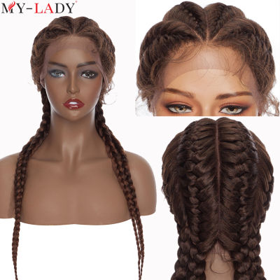 My-Lady สังเคราะห์24นิ้ว Cornrow ids วิกผมเด็กผมคู่ Dutch id ลูกไม้ด้านหน้าวิกผมสำหรับผู้หญิงผิวดำขายส่งวิกผม Afro ~