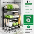 NETEL Kitchen Dish Rack Hanging Drying Dish Organizer Storage Shelf over the Sink 2/3 Tier Bowl Holder with Drain TrayStainless Steel &ampamp Black Coating. 