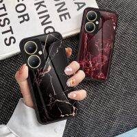 เคสโทรศัพท์กระจกเทมเปอร์หินอ่อนสำหรับ Vivo Y27 Y36 Y 27 Y02t Y35 + VivoY27 VivoY36 4G 5G กรอบ TPU แบบนุ่มทั้งหมดมีกระจกเทมเปอร์ทาสีป้องกันรอยขีดข่วนเคสกันชนป้องกันเลนส์กล้องฝาหลัง