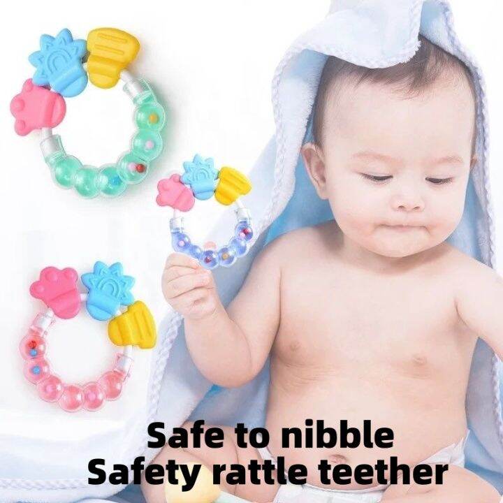 Baby rattle handle bite glue Baby teether rattle toy Baby silicone