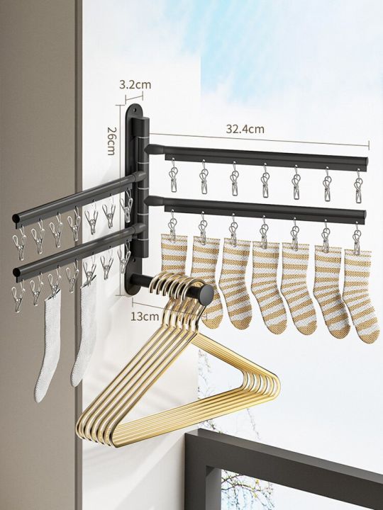 ชั้นวางตากถุงเท้าริมระเบียงที่แขวนผ้าสำหรับตากแบบพับได้อเนกประสงค์ที่ใส่ถุงเท้าชั้นวางติดผนังแบบมีรูพร้อมคลิป-j05
