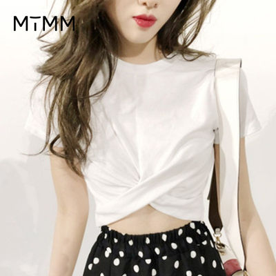 MTM100 เสื้อยืดเกาหลี เสื้อยืดสีพื้น แขนสั้นเสื้อยืดหญิงเกาหลีนักเรียนหลวมใหม่สีทึบเสื้อผู้หญิงสีดำและสีขาวเสื้อยืดเอวลอย