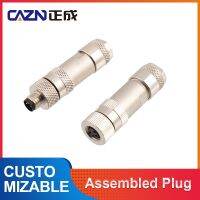 CAZN M8 plastic assembled plug metal 3 core male 4PIN female IP67 IP68 waterproof connector plug