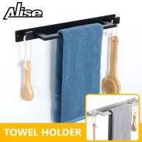45cm Towel Holder Bathroom Towel Rack Stainless Steel Wall Mounted with 2 Hooks Towel Bar Bathroom Clothes Shelf Kitchen Hooks