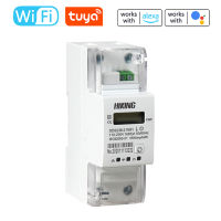 Intelligent Single-phase W-ifi Electricity Meter LCD Display 35mm DIN Rail Installation Smartphone Tuya APP Remotely Control Compatible with Amazon Alexa and G-oogle Assistant Voice Control