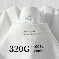 320gsm เสื้อยืดน้ำหนักมากโอเวอร์ไซส์แขนสั้นสำหรับผู้ชายสีทึบผ้าฝ้ายลำลองตามสมัยนิยมสตรีทแวร์ขนาดใหญ่