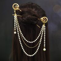 Double Chain Hair Fork Pearl Tassel Hair Stick Nunchaku Hairpin Chinese Style Retro Hair Accessories for Hanfu Tiaras Ornaments Haberdashery