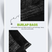 6PCS Black Burlap Tote, Tote Bags with Handles &amp; Laminated Interior, Wedding Bridesmaid Gift Bags, Blank Bags