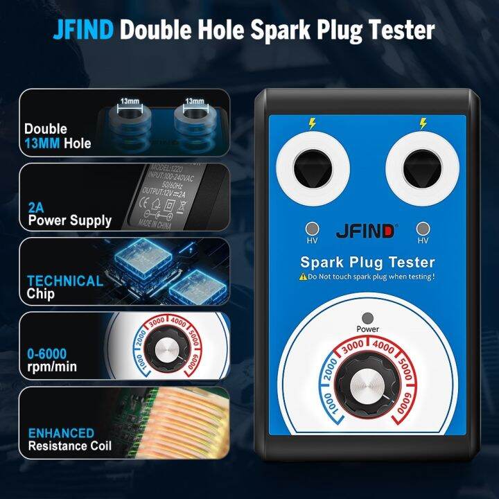 jfind-jf109-13mm-double-hole-car-motorcycle-auto-spark-plug-tester-110v-220v-to-12v-automotive-detector-ignition-analyzer-tools