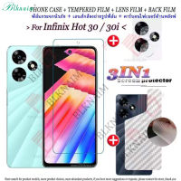 BLKNAIM (3 In 1) กระจกเทมเปอร์ Infinix Hot 30 /Infinix Hot 30i ฟิล์มป้องกันหน้าจอกระจกเทมเปอร์กระจกนิรภัยป้องกันเต็มพื้นที่ฟิล์มกันรอยกันกระแทกกระจกเทมเปอร์ + 3D คาร์บอนไฟเบอร์ฟิล์มด้านหลัง + ฟิล์มเลนส์กล้อง