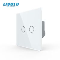 Livolo EU Standard 2 Gang 1 Way Wall Touch Light Switch Wall Power Sensor Switch 4Colors Crystal Glass Panel with led Backlight  Power Points  Switche