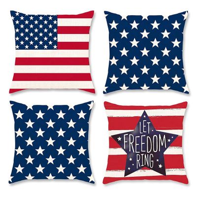 4Th of July Pillow Covers 18X18 Set of 4 America Independence Day Decorations Farmhouse Throw Pillows for Couch