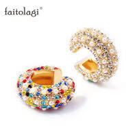 เครื่องประดับFaitolagi 1 ชิ้นที่มีสีสันRhinestoneต่างหูมุกสำหรับผู้หญิงกว้างสีทองEarcuffเครื่องประดับปลอมเจาะวงกลมหูข้อมือบนต่างหูของขวัญ