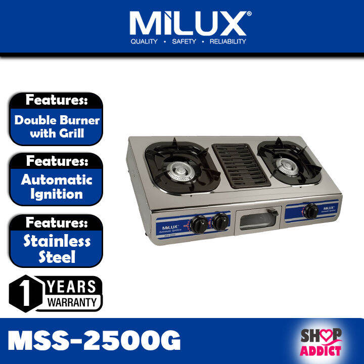 MILUX MSS2500G GAS COOKER STOVE DOUBLE WITH GRILL PLATE Lazada