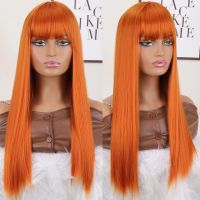 Orange Ginger Straight Wig With Bangs Brazilian Remy Straight Human Hair Wig For Women Highlight Orange Straight Wig Cosplay Wig Wig  Hair Extensions