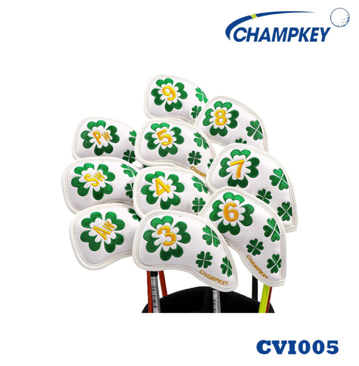 champkey-ปลอกหุ้มหัวไม้กอล์ฟครบชุด-cover-iron-cvi005-ลายดอกโคลเวอร์-1-ชุดมี-10-ชิ้น-3-4-5-6-7-8-9-a-s-p