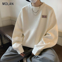 MOLAN เสื้อกันหนาวผู้ชายแขนยาวเสื้อสเวตเตอร์ผู้ชายวินเทจ,เสื้อโค้ทลำลองคอกลม